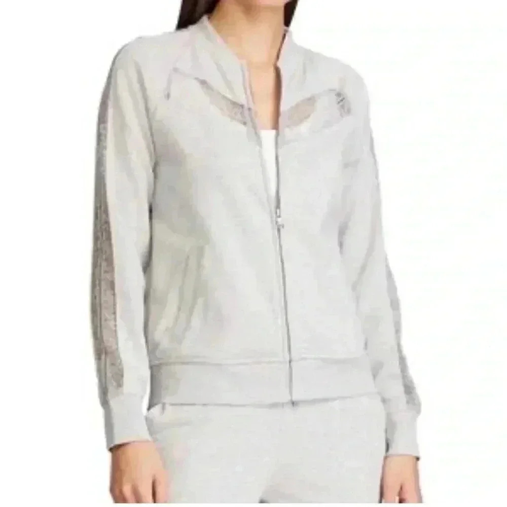 Lauren Ralph Lauren Gray Lace Inset Zip Up Jacket Women’s Size Large